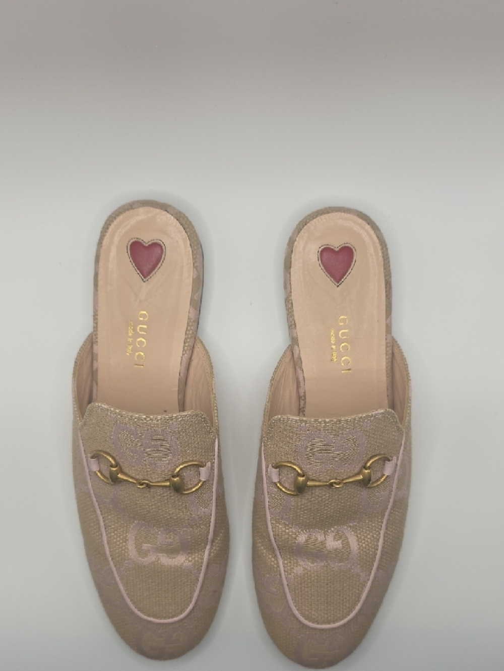 Gucci Beige and Pink GG Canvas Horsebit Backless Mules - Picture 2 of 10